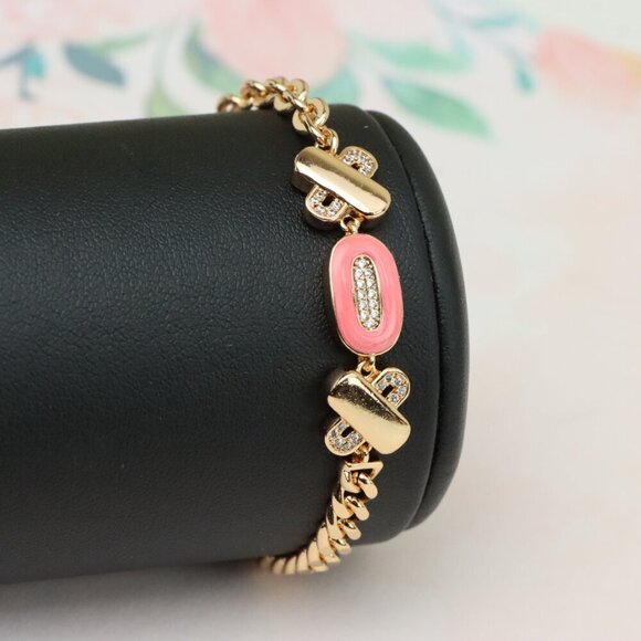 "Rose Gold Bracelet with Pink Enamel and Crystal Accents, XPBL0815 - Picture 7 of 12